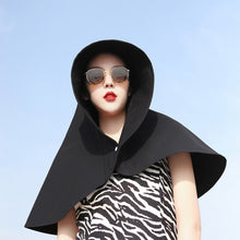 Load image into Gallery viewer, Women Large Brim Sun Hat Bucket Cap with Neck Flap Full Protection Anti-UV Outdoor Hats Solid Color Ponytail Cap Travel Female Gift
