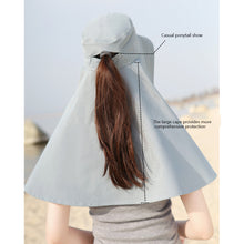 Load image into Gallery viewer, Women Large Brim Sun Hat Bucket Cap with Neck Flap Full Protection Anti-UV Outdoor Hats Solid Color Ponytail Cap Travel Female Gift
