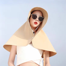 Load image into Gallery viewer, Women Large Brim Sun Hat Bucket Cap with Neck Flap Full Protection Anti-UV Outdoor Hats Solid Color Ponytail Cap Travel Female Gift
