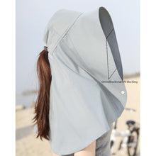 Load image into Gallery viewer, Women Large Brim Sun Hat Bucket Cap with Neck Flap Full Protection Anti-UV Outdoor Hats Solid Color Ponytail Cap Travel Female Gift
