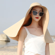 Load image into Gallery viewer, Women Large Brim Sun Hat Bucket Cap with Neck Flap Full Protection Anti-UV Outdoor Hats Solid Color Ponytail Cap Travel Female Gift
