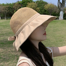 Load image into Gallery viewer, Sun Hat Women's Hollow Breathable Sunshade Hat Adjustable Bow Tie Fisherman Hat Foldable UV Protection Sunscreen Hat Travel Female Gift
