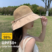 Load image into Gallery viewer, Sun Hat Women's Hollow Breathable Sunshade Hat Adjustable Bow Tie Fisherman Hat Foldable UV Protection Sunscreen Hat Travel Female Gift

