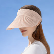 Load image into Gallery viewer, Sun Hat For Women Fashion Wide Brim Straw Hat Empty Top UV Protection Casual Hat Outdoor Sports Sunscreen Visor Hat Ponytail Beach Cap
