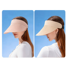 Load image into Gallery viewer, Sun Hat For Women Fashion Wide Brim Straw Hat Empty Top UV Protection Casual Hat Outdoor Sports Sunscreen Visor Hat Ponytail Beach Cap

