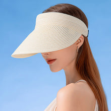 Load image into Gallery viewer, Sun Hat For Women Fashion Wide Brim Straw Hat Empty Top UV Protection Casual Hat Outdoor Sports Sunscreen Visor Hat Ponytail Beach Cap
