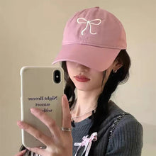 Load image into Gallery viewer, Bowknot Embroidery Baseball Hat For Women Solid Color Sweet Girl Peaked Cap Outdoor Sun Protection Duck Tongue Caps Soft Casual Hat
