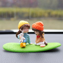 Load image into Gallery viewer, 2Pcs/Set Car Dashboard Doll Creative Little Girls with Balloon Grass Pad Steps Ornament Decoration with Bench Auto Interior Accessories for Gift Girl Women
