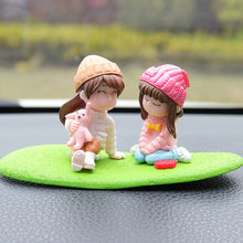 Load image into Gallery viewer, 2Pcs/Set Car Dashboard Doll Creative Little Girls with Balloon Grass Pad Steps Ornament Decoration with Bench Auto Interior Accessories for Gift Girl Women
