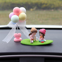 Load image into Gallery viewer, 2Pcs/Set Car Dashboard Doll Creative Little Girls with Balloon Grass Pad Steps Ornament Decoration with Bench Auto Interior Accessories for Gift Girl Women
