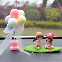 Load image into Gallery viewer, 2Pcs/Set Car Dashboard Doll Creative Little Girls with Balloon Grass Pad Steps Ornament Decoration with Bench Auto Interior Accessories for Gift Girl Women
