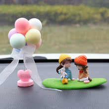 Load image into Gallery viewer, 2Pcs/Set Car Dashboard Doll Creative Little Girls with Balloon Grass Pad Steps Ornament Decoration with Bench Auto Interior Accessories for Gift Girl Women
