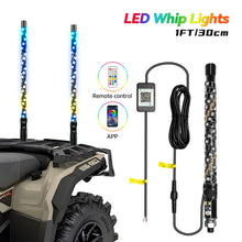 Load image into Gallery viewer, 30cm/1ft Remote Control LED Whip Lights Colorful Flagpole Antenna Whips for UTV ATV Off Road Truck Sand Buggy Dune RZR
