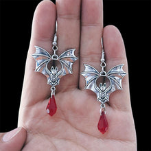 Load image into Gallery viewer, Gothic Vampire Bat Earrings Retro Dark Red Crystal Drop Earrings for Women Man Fashion Witch Jewelry Halloween Accessories Gifts
