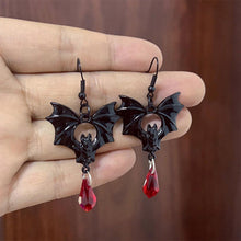 Load image into Gallery viewer, Gothic Vampire Bat Earrings Retro Dark Red Crystal Drop Earrings for Women Man Fashion Witch Jewelry Halloween Accessories Gifts

