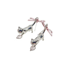 Load image into Gallery viewer, Black Cat Pink Bow Pendant Earrings Heart Rhinestone Earrings For Women Sweet Fashion Jewelry Accessories Gifts
