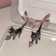 Load image into Gallery viewer, Black Cat Pink Bow Pendant Earrings Heart Rhinestone Earrings For Women Sweet Fashion Jewelry Accessories Gifts
