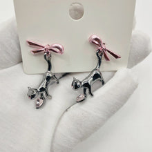 Load image into Gallery viewer, Black Cat Pink Bow Pendant Earrings Heart Rhinestone Earrings For Women Sweet Fashion Jewelry Accessories Gifts
