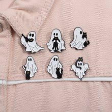 Load image into Gallery viewer, Cute Ghost Enamel Pins Lovely Black Cat Brooches Cartoon Metal Lapel Badge Halloween Animal Jewelry Accessories Gift for Women Men
