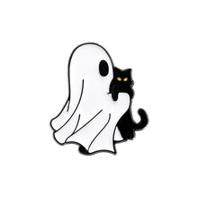 Load image into Gallery viewer, Cute Ghost Enamel Pins Lovely Black Cat Brooches Cartoon Metal Lapel Badge Halloween Animal Jewelry Accessories Gift for Women Men
