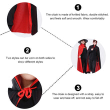 Load image into Gallery viewer, Adult Kids Halloween Magician Cosplay Costumes Vampire Stand Collar Cape Black Red Reversible Cap for Family Party Supplies
