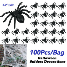 Load image into Gallery viewer, 100pcs Halloween Spiders Decorations Small Black Luminous Plastic Spiders Haunted House Spider Decoration Simulation Tricky Toy
