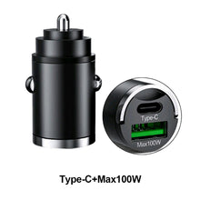 Load image into Gallery viewer, 200W Mini Car Dual Port USB Charger Lighter Fast Charging Cigarette Lighter Socket 100w PD Usb Type C Dual Ports Invisible Metal Charger
