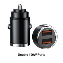 Load image into Gallery viewer, 200W Mini Car Dual Port USB Charger Lighter Fast Charging Cigarette Lighter Socket 100w PD Usb Type C Dual Ports Invisible Metal Charger
