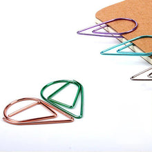 Load image into Gallery viewer, 100Pieces Metal Material Drop Shape Paper Clips Gold Silver Color Kawaii Cute Bookmark Clip Stationery Office School Supplies
