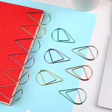 Load image into Gallery viewer, 100Pieces Metal Material Drop Shape Paper Clips Gold Silver Color Kawaii Cute Bookmark Clip Stationery Office School Supplies
