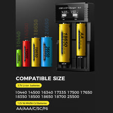 Load image into Gallery viewer, USB LCD Battery Smart Charger 1 / 2 Slots Dual For 18650 3.7V Rechargeable Lithium Battery For 1.2V NI-MH AA / AAA Battery
