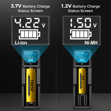 Load image into Gallery viewer, USB LCD Battery Smart Charger 1 / 2 Slots Dual For 18650 3.7V Rechargeable Lithium Battery For 1.2V NI-MH AA / AAA Battery
