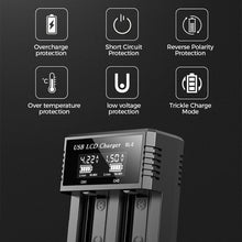 Load image into Gallery viewer, USB LCD Battery Smart Charger 1 / 2 Slots Dual For 18650 3.7V Rechargeable Lithium Battery For 1.2V NI-MH AA / AAA Battery
