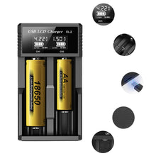 Load image into Gallery viewer, USB LCD Battery Smart Charger 1 / 2 Slots Dual For 18650 3.7V Rechargeable Lithium Battery For 1.2V NI-MH AA / AAA Battery
