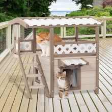 Load image into Gallery viewer, Feral Cat House Outdoor Indoor Kitty Houses with Durable PVC Roof, Escape Door,Curtain and Stair,2 Story Design Perfect for Multi Cats
