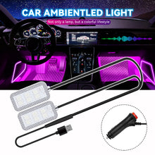 Load image into Gallery viewer, 2Pcs/Set 12V/5V USB LED Car Interior Atmosphere Backlight Ambient Mood Foot Light With Cigarette USB Lighter Decorative Lamp Auto Accessories
