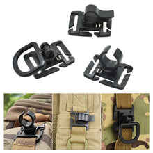 Load image into Gallery viewer, 1PC Outdoor Fan Loadable D-Buckle 360° Rotary Flashlight Water Pipe Clamp Hanging Ring Buckle For MOLLE Webbing
