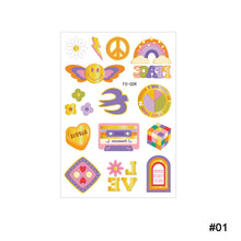 Load image into Gallery viewer, HIPPIE Peace Love Gold Powder Tattoo Stickers Hippie Party Waterproof Sweatproof Butterfly Flower Tattoo Stickers

