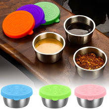 Load image into Gallery viewer, 1.35oz/40ml Reusable 304 Stainless Steel Salad Sauce Container with Lids Leakproof Camping Hiking Picnic Outdoor Sauce Dispenser
