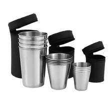 Load image into Gallery viewer, 4Pcs/Set 30ml/70ml/170ml Outdoor Camping Cup Stainless Steel Travel Cups With PU Case Whiskey Beer Cups Mug Drinkware Bar Supplies
