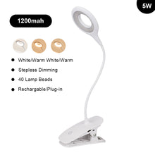Load image into Gallery viewer, Table Lamp USB Reading Desk Lamp With Clip Book Night Light LED Touch 3 Modes Dimming Eye Protection Bedroom Reading Lamp
