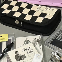 Load image into Gallery viewer, Large Capacity Pencil Case Simple Checkerboard Lattice Pencil Bag Stationery Student Canvas Estuche Multifuncional Lapices
