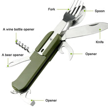 Load image into Gallery viewer, 7 In 1 Multifunctional Stainless Steel Outdoor Picnic Tableware Foldable Fork Spoon Knife Camping Hiking Travelling Dinnerware
