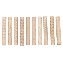 Load image into Gallery viewer, 3D Pottery Tools Wooden Texture Rolling Stick Pottery Embossed Rod Flower Pattern Relief Soft Clay Tools Hand Pressure Mud Rollers DIY Clay Craft Tool
