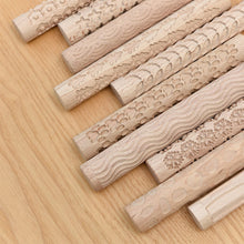 Load image into Gallery viewer, 3D Pottery Tools Wooden Texture Rolling Stick Pottery Embossed Rod Flower Pattern Relief Soft Clay Tools Hand Pressure Mud Rollers DIY Clay Craft Tool
