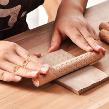 Load image into Gallery viewer, 3D Pottery Tools Wooden Texture Rolling Stick Pottery Embossed Rod Flower Pattern Relief Soft Clay Tools Hand Pressure Mud Rollers DIY Clay Craft Tool
