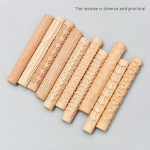 Load image into Gallery viewer, 3D Pottery Tools Wooden Texture Rolling Stick Pottery Embossed Rod Flower Pattern Relief Soft Clay Tools Hand Pressure Mud Rollers DIY Clay Craft Tool
