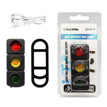 Load image into Gallery viewer, Bicycle Tail Light USB Rechargerable 3 Colors Traffic Light with Seatpost Mountian Bike Road Night Riding Safety Warning Light
