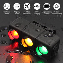 Load image into Gallery viewer, Bicycle Tail Light USB Rechargerable 3 Colors Traffic Light with Seatpost Mountian Bike Road Night Riding Safety Warning Light
