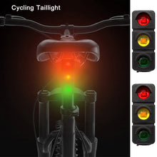 Load image into Gallery viewer, Bicycle Tail Light USB Rechargerable 3 Colors Traffic Light with Seatpost Mountian Bike Road Night Riding Safety Warning Light
